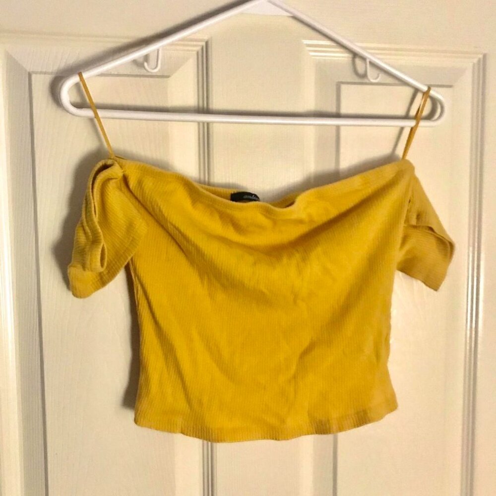 Golden Yellow Short Sleeve Off-The-Shoulder Top